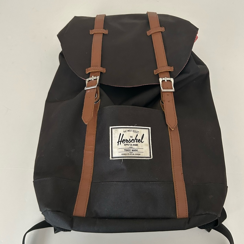 Herschel Supply Co Black Canvas Retreat Magnetic Drawstring Closure Backpack - Picture 3 of 15
